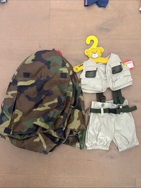 Kids Camo Build-A-Bear Safari Beige Adventure Vest Set with tent